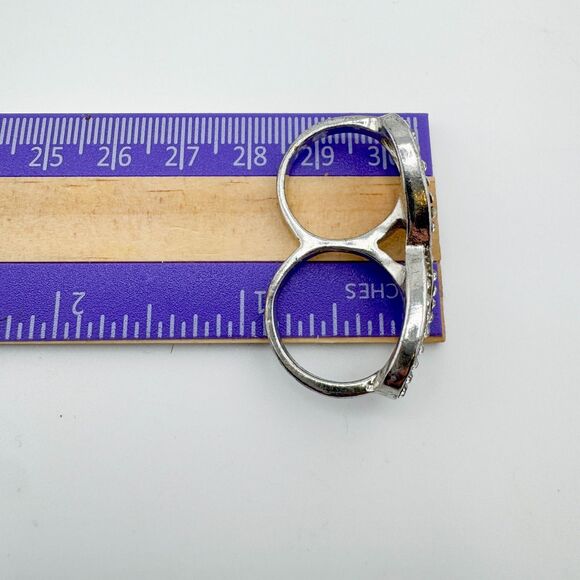 Vintage Two Finger Infinity Rhinestone Ring Statement Bling Unique Edgy Glamour - Picture 10 of 10